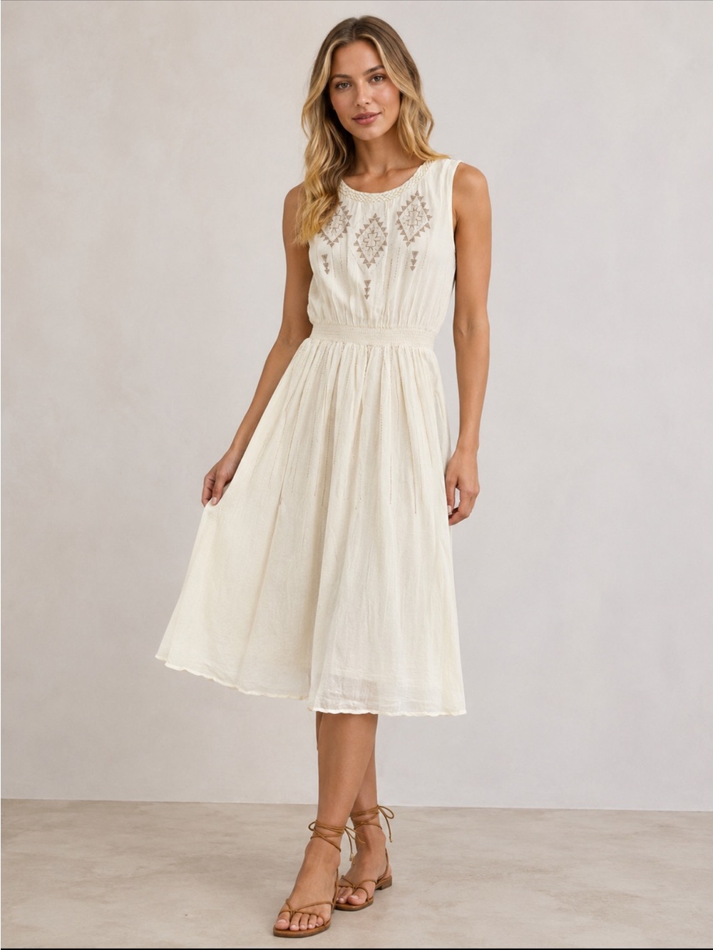 Nurture by Lamaze Cream Sleeveless Midi Dress with Embroidered Bodice